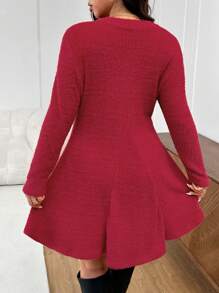 SHEIN Frenchy Plus Size Red Casual Elegant Waisted A-Line Dress