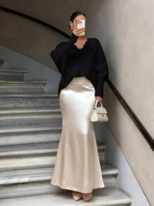 EURMUSE Jersey de punto calado con mangas dolman y encaje de pestañas en contraste - Negro - Ver 5