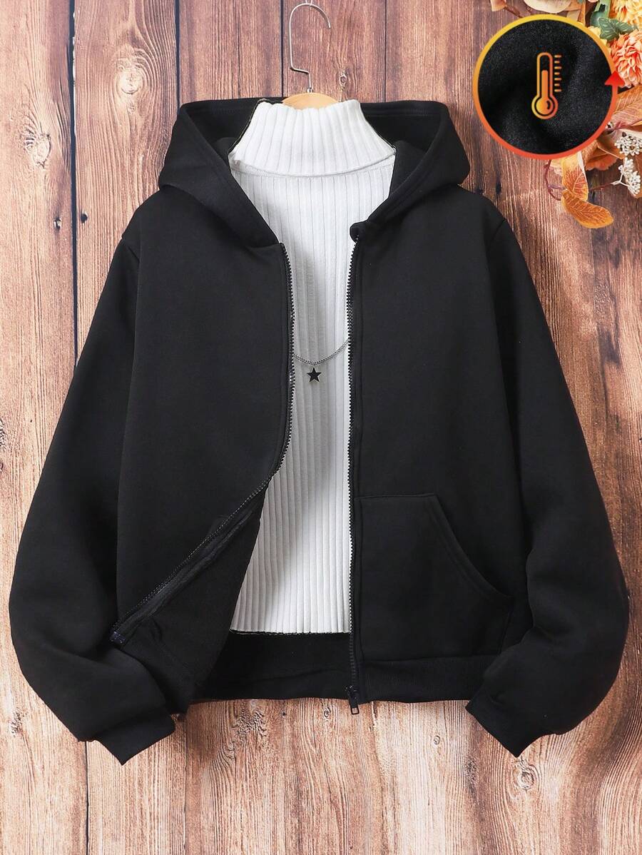 Teen Girl Solid Color Hooded Sweatshirt, Autumn/Winter