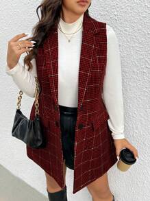 SHEIN Frenchy 大码秋装，女士秋装，秋装，女士办公室服装，女士千鸟格印花简约日常夹克