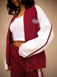 Forever 21 Women's Casual Zip-Up Color Block Raglan Sleeve Sweatshirt, Minimalist Fashion For Everyday Wear