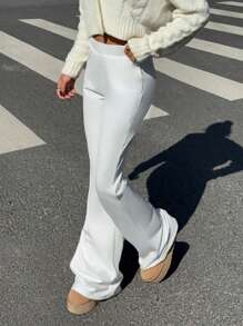 SHEIN Unity New Stretchy Knit Flare Hem White Professional Sport Yoga Leggings For Women Fall Cloth For Women - White - View 4