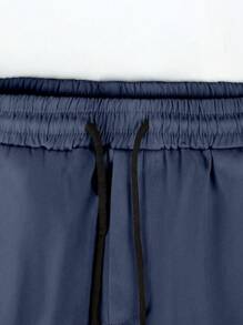 Manfinity Homme Pantalones casuales con cordón y bolsillo para hombres, prendas casuales simples y de uso diario para hombres en azul marino, otoño - Azul Marino - Ver 4