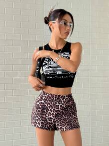 StreetHx Shorts de talle alto con estampado de leopardo para mujeres