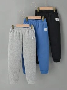 3 Pairs Young Boy Casual Comfortable Thickened Sweatpants, Suitable For Autumn & Winter