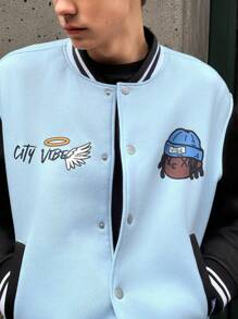 Manfinity RebelGame 男士梭织时尚休闲宽松夹克，适合日常穿着，年轻都市时尚彩色图案长袖棒球夹克，适合朋友、丈夫、男朋友的礼物，适合秋冬 - 彩色 - 查看 6