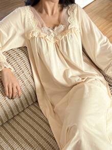 DAZY Sweet Lace Patchwork Ruffle Trim Sleep Dress