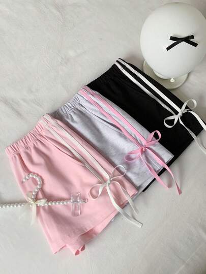 Comfortcana Multicolor Women Side Stripe Drawstring Waist Casual Shorts Valentine's Day