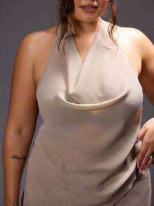 MUSERA Blusa con cuello halter y drapeado para talla grande, sexy, para salir, vacaciones, descanso, rave, concierto, festival en otoño e invierno