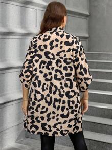 SHEIN Clasi 大码女式黑白豹纹纽扣式卷袖衬衫