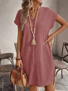 EMERY ROSE 女士纯色前扣短袖简约休闲短裙