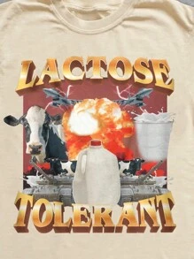INAWLY Camiseta informal de cuello redondo con texto divertido "Intolerante a la lactosa" en estilo vintage para mujer