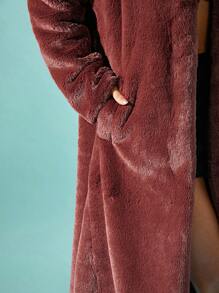SHEIN Unity Women Fluffy Coats - Burgundy - View 5