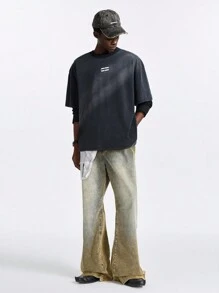 NEON BLANC Men's Street Fashion Loose Fit Long Wide-Leg Ribbed Jeans - Yellow - View 3