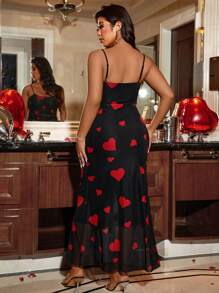 SHEIN LUNE Vestido de talla grande con malla en forma de corazón para el Día de San Valentín - Multicolor - Ver 2