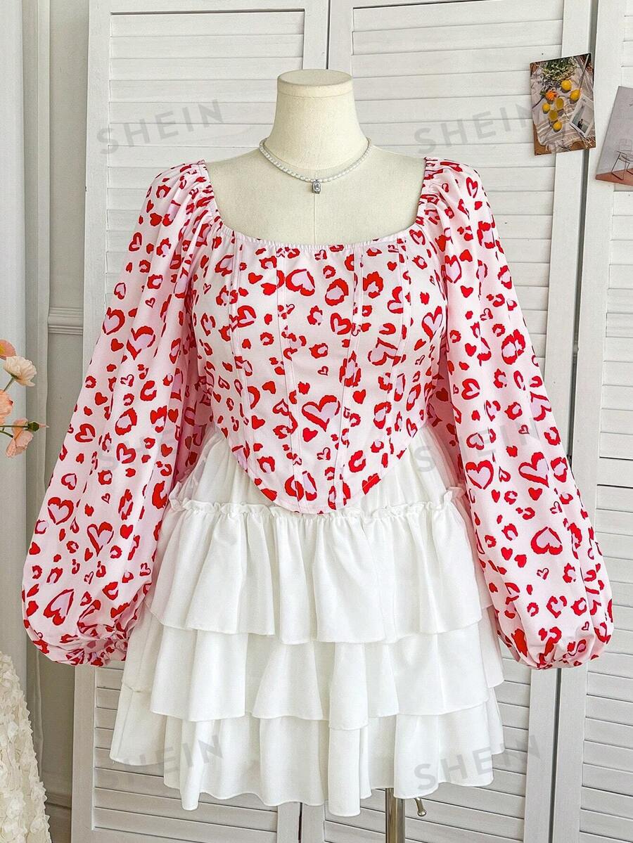 Soleia Blusa de manga farol con cuello barco y estampado de leopardo rosa, talla grande, adecuada para otoño/invierno