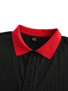 Manfinity Homme Men's Contrast Color Short Sleeve Casual Commuter Polo Shirt - Black - View 4