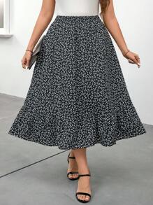 SHEIN LUNE Plus Size All-Over Print Minimalist A-Line Skirt, Casual For Daily Wear Vacation Outfits Woman Summer Outfits For Women Vacation Outfits Woman Bohemian Vacation Outfits Woman Summer Outfits For Women
