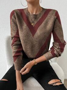SHEIN LUNE 24 New Arrival Autumn/Winter Geometric Striped Pullover Sweater Knit Pullover Fall Sweater - Multicolor - View 3