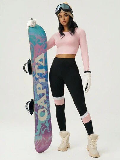 SHEIN Cheerettes 拼色高弹力女士运动套装健身女士套装女士紧身裤套装