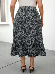 SHEIN LUNE Plus Size All-Over Print Minimalist A-Line Skirt, Casual For Daily Wear Vacation Outfits Woman Summer Outfits For Women Vacation Outfits Woman Bohemian Vacation Outfits Woman Summer Outfits For Women