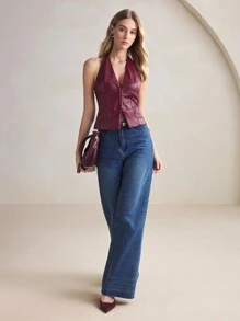 BizChic Women's Red Turtle Neck Sleeveless Top, Office/Commuter Wear, Elegant For New Year, Spring & Summer