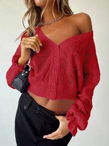 INAWLY 女士可爱粉色 V 领针织短开衫，适合秋季、冬季和春季