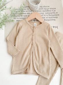 SHEIN Babygirl Cute Casual Solid Color Long Sleeve Top And Elastic Waist Pants 2pcs Set
