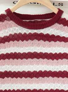 SHEIN Tween Girls Fashionable Elegant Stripe Knitted Raglan Crew Neck Pullover Sweater - Multicolor - View 6