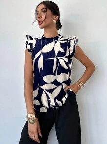 Firerie Blusa elegante con estampado floral y mangas de campana, adecuada para el verano y el uso diario