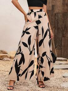 SHEIN PETITE Women's Casual Straight Leg Cropped Pants With Printed Design, All Season