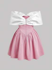 SHEIN MOD Vestido corto de hombro único con bloque de color rosa y gran lazo, vestido de recepción de boda, vestido rosa, vestido con lazo, vestido elegante, vestido de fiesta sexy, vestido de dama de honor, Día de San Valentín, talla grande - Rosa - Ver 2