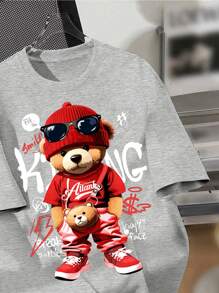 Teen Boy Casual Minimalist Round Neck Short Sleeve T-Shirt, Suitable For Summer - Light Grey - View 3