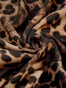 SHEIN Privé 优雅时尚百搭复古随机豹纹不对称短袖裹身裙，女式，秋冬 - 彩色 - 查看 7