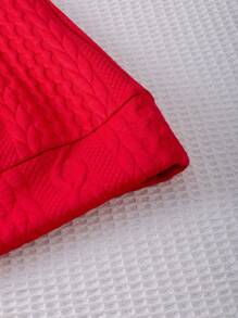 SHEIN LUNE Plus Size Women Textured Casual Fitted Sweatshirt Pullover Fall Sweatshirt - Red - View 5