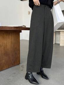 DAZY Women's Solid Straight Leg Loose Casual Commuter Pants - Grey - View 2