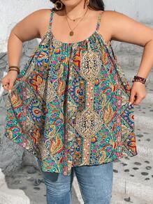 SHEIN CURVE+ Plus Size Women Tie Dye Printed Casual Cami Top For Summer, Independence Day, National Flag Print - Multicolor - View 4