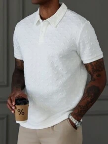 Manfinity CasualCool Men's Heart Embossed Short Sleeve Casual Polo Shirt, Suitable For Outdoor And Casual Occasions, For Golf