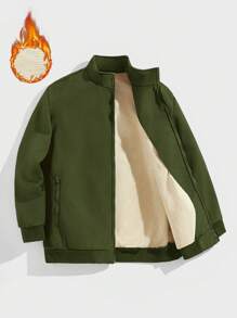 Manfinity Homme Áo khoác lót nhiệt màu trơn thường ngày cỡ lớn cho nam vào mùa thu/đông - màu xanh lá - Xem 1