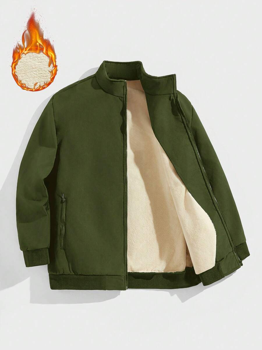 Manfinity Homme Áo khoác lót nhiệt màu trơn thường ngày cỡ lớn cho nam vào mùa thu/đông - màu xanh lá - Xem 1