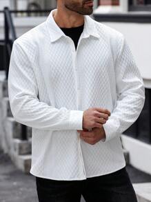 Manfinity Homme Camisa casual de manga larga con un solo pecho de unicolor para hombres de talla grande, otoño - Blanco - Ver 5