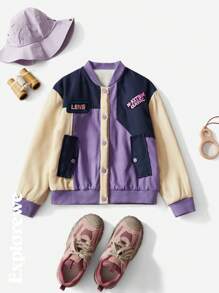 SHEIN Style urbain décontracté, veste bomber matelassée multi-couleurs patchwork, confortable et chaude, convenant aux jeunes filles. Idéale pour la photographie de rue urbaine et les sorties décontractées quotidiennes.