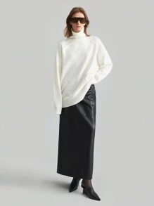 Ontre Maglione casual versatile e confortevole da donna con collo alto e maniche a raglan bianco, stile urbano moderno, adatto per San Valentino - Beige - Visualizzare 1