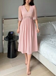 DAZY Lace Patchwork Sexy V-Neck Long Nightgown