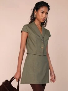 COSMINA Women Casual Commute Solid Color Short Sleeve Top And Skirt 2 Pieces Set