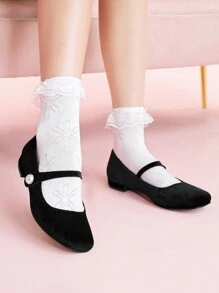 CUCCOO DOLLMOD Women's Red Square Toe Plaid Mary Jane Flat Shoes, Campus & Cute Low Heel Style New Year Holiday Valentines - Black - View 5