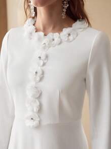 MOTF PREMIUM FLORAL APPLIQUED FLOWY DRESS,SPRING/SUMMER - White - View 3