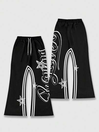 Street Life Men's Casual Colorblock Striped, Star & Letter Print Drawstring Waist Sweatpants