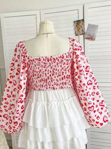 Soleia Blusa de manga farol con cuello barco y estampado de leopardo rosa, talla grande, adecuada para otoño/invierno