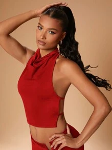 Hauture Top casual sencillo de halter de unicolor para uso diario